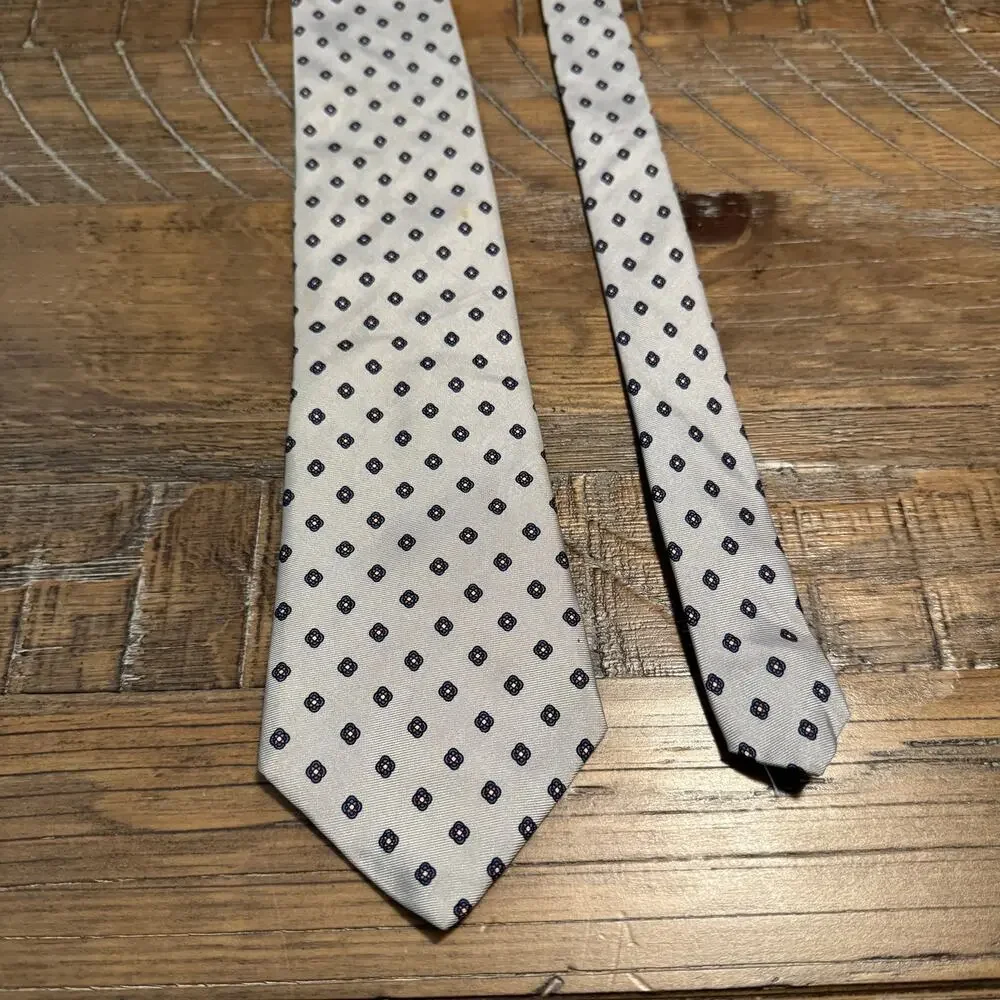 G. Galvani Men's Tie 100% Silk Beige Navy Foulard Medallion Made In Italy